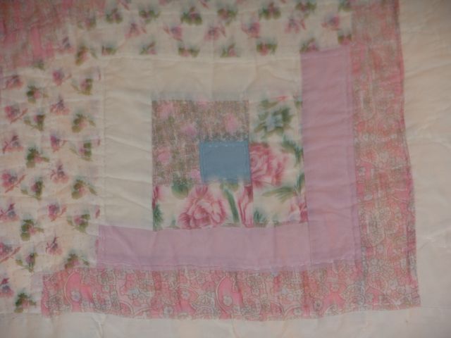 Vintage Hand Made Sewn Patchwork Piece Quilt Square Pattern 82x94 Pink 