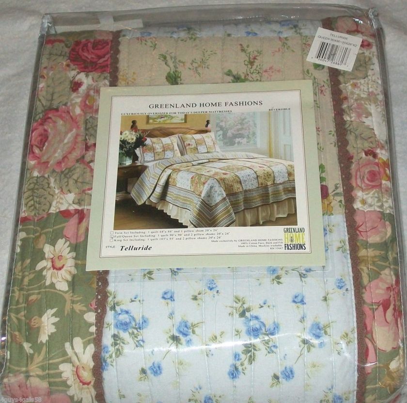 Floral Patchwork QUEEN Quilt & 2 SHAMS Reversible NWOT Greenland FREE 
