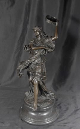 Italian Bronze Statue Bacchanalian Tambourine Female Ba  