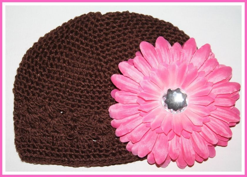 INFANT BABY GIRL CROCHET KUFI BEANIE HAT CAP BROWN  