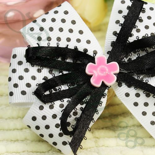 Baby Girl Boutique Black Dots White Bow Hair Clip 3.9  