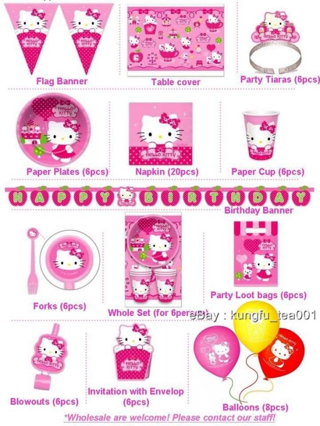 Hello Kitty Birthday Party Supplies Balloon LootBag Fork Cup Napkin 