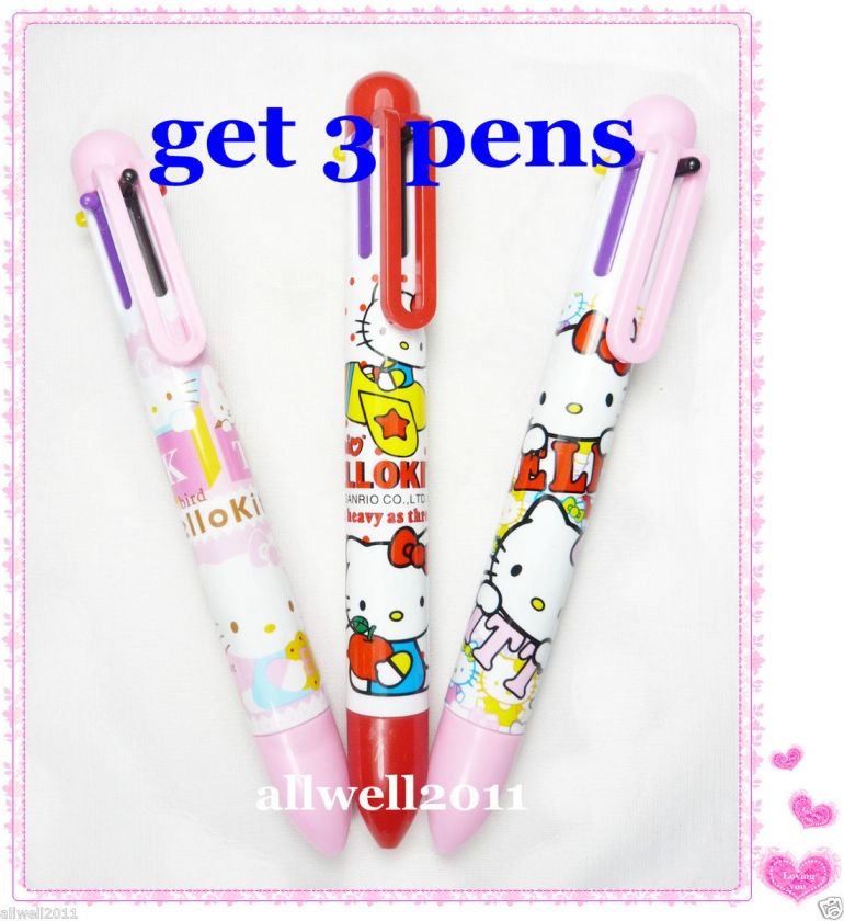 3X NEW Hello Kitty 6 colors ink Ballpoint pen Cute Stationery  