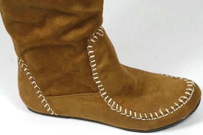 Tan Brown Flat Round Toe Cuff Mid Calf Boot 8 us Bamboo Diamond 01 