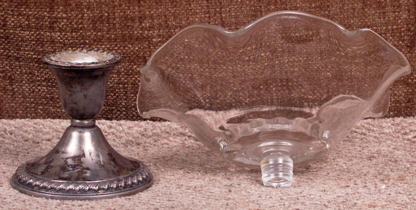 Rogers Sterling Silver Candlestick Base & Glass Bowl  