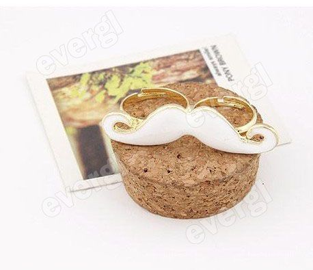 Funny Black Moustache Beard Handlebar Design Two Finger Double Ring 