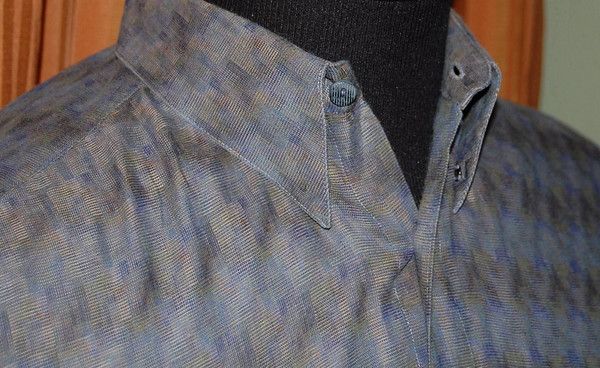 JHANE BARNES LONG SLEEVE GRAY BLUE GREEN COTTON BUTTON FRONT SHIRT 