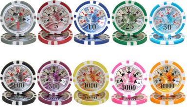 500 14g Ben Franklin Clay Laser Poker Chips Set + DlrBt  