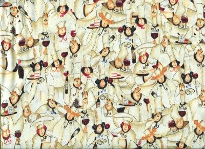 GOURMET CHEFS OFF WHITE TALL HATS   Cotton Quilt Fabric  