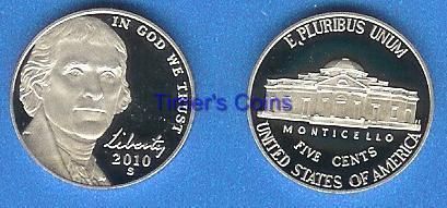 2010 S Proof Jefferson Nickel  Gem Proof   Deep Cameo  