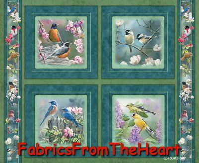 Heavens Breath Birds Finch 4 Pillow Panel 1 YD Fabric  