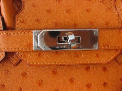 AUTHENTIC HERMES BIRKIN 30 BAG OSTRICH LEATHER ORANGE  