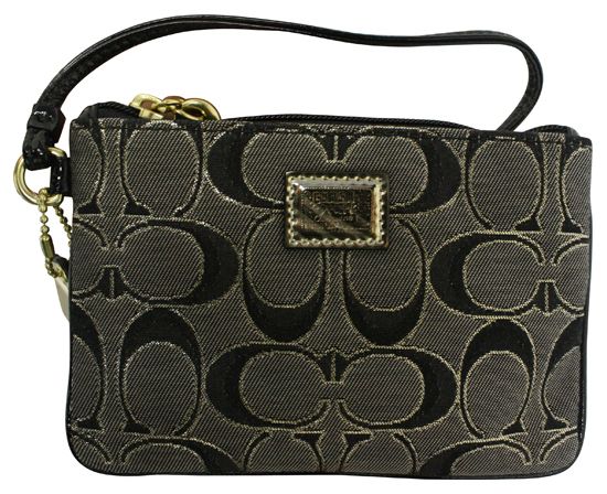 Coach Poppy Signature Lurex Small Wristlet Black Gold New  