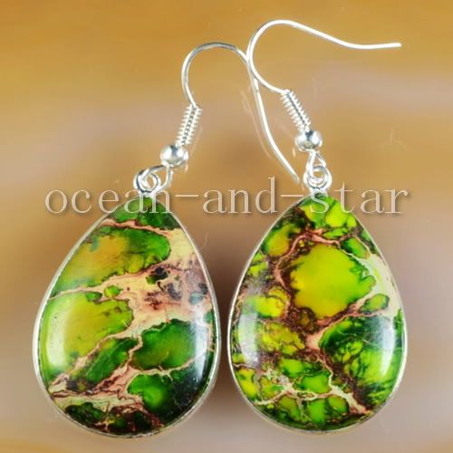 Silver Green Sea Sediment Jasper Pendant Bead A110345(F  