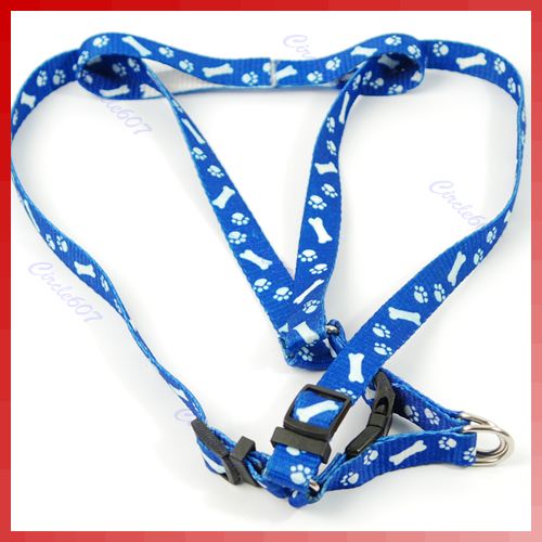 Bone Paws Print Small Dog Pet Leash Lead Harness Blue  