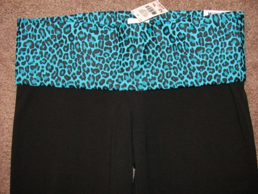 VICTORIAS SECRET PINK BLACK BLUE CHEETAH BLING YOGA CROP PANTS CAPRIS 