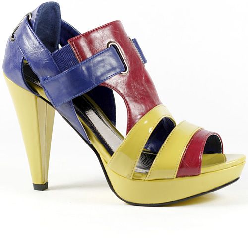 Blue Yellow Open Toe Platform Ankle Bootie 10 us Anne Michelle  