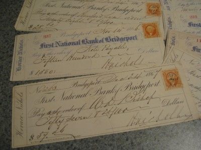 LOT OF 8 1860s BRIDGEPORT CONNECTICUT CHECKS H. NICHOLS  