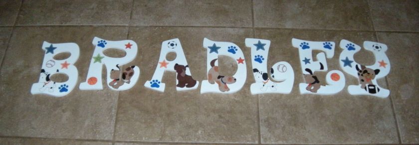 CUSTOM NURSERY WOODEN WALL LETTERS LAMBS & IVY BOW WOW BUDDIES  