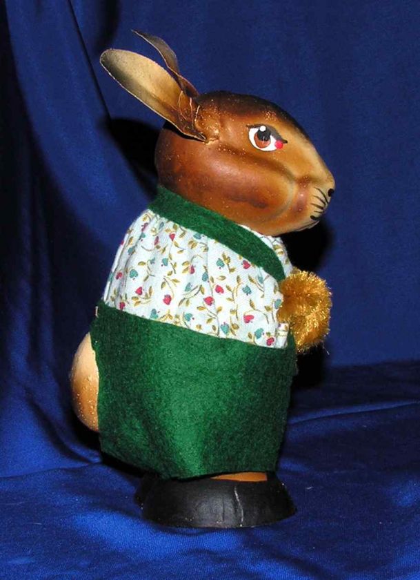 VTG PAPER MACHE HAND MADE, DRESSED 1970 GERMAN BOY & GIRL EASTER BUNNY 