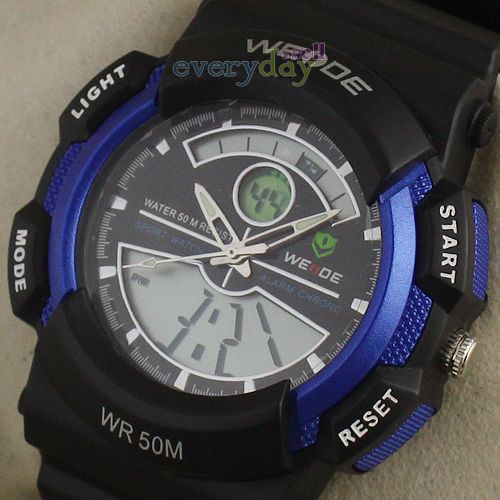 DIGITAL SPORT WATCH ALARM CHRONO BLUE & BLACK MEN BOY DIVE WRISTWATCH 