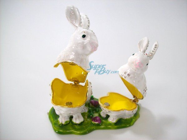 Two White Rabbit  Swarovski Crystal Jewelry Trinket Box jf3529  