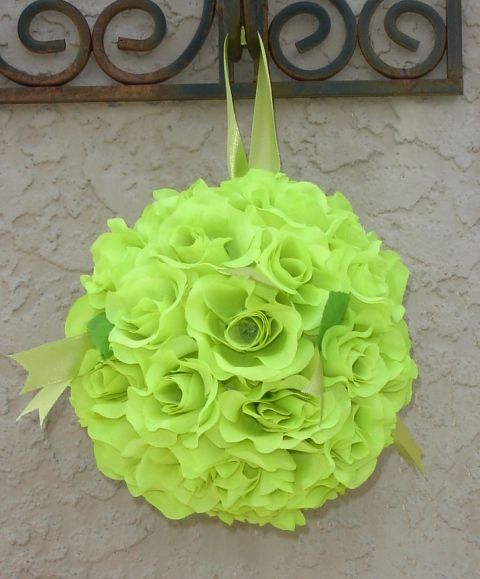 LARGE FLOWER BALLS ~ LIGHT GREEN LIME ~ Wedding Flowers Pew Bows 