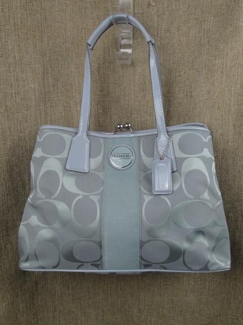 Coach Signature Stripe Framed Carryall Grey F 17424 Grey Patent 