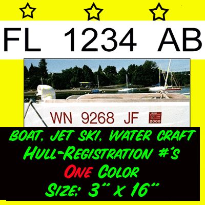 1COLOR Hull Boat Registration NUMBERS PWC DECAL STICKER  