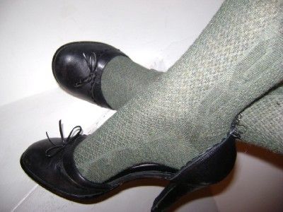 WELL WORN USED GREEN CABLE KNIT KNEE HIGH SOCKS  