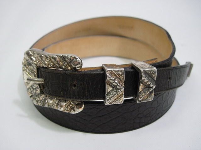 STEEV Black Leather Silver Buckle Belt 38  