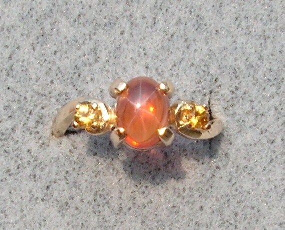 8X6MM ORANGE LINDE STAR SAPPHIRE CREATED 14 KYG RING  