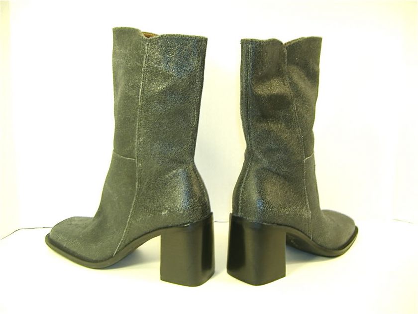 EDGY CANDIES Characoal Gray Gleaming Crackly Leather Boots 7.5  