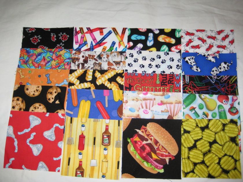 100 4 I SPY/NOVELTY KIDS Fabric Quilt Squares NO DUPS  