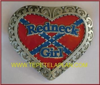 REDNECK GIRL REBEL CSA FLAG WOMAN HEART BELT BUCKLE  