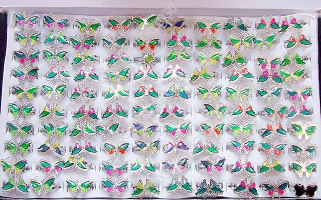 LOTS OF 100PCS butterfly Fashion change color mood ring  