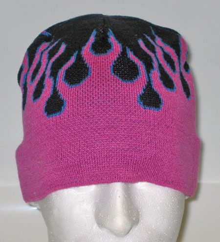 Purple Blue Black Flames Beanie Knit Cap Skully Hat  