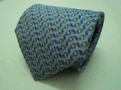 CHARLES JOURDAN NECKTIE LINK PATTERN BLUE SILK TIE  