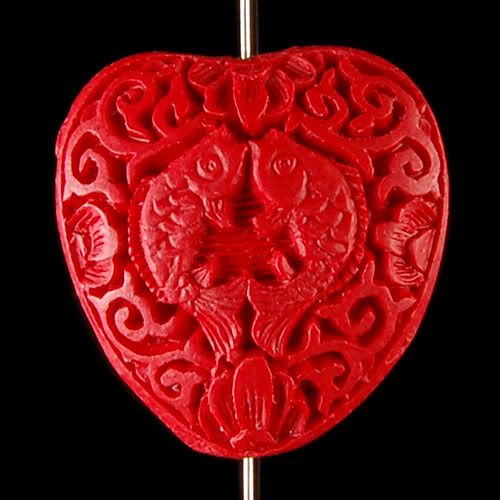 Charming Peking Cinnabar Carved Fish Pendant Bead (free ship)