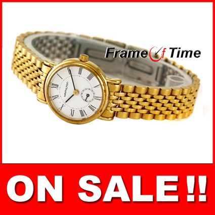 Hamilton Ladies Vintage Gold White Roman Dial Dress 6208 Watch  