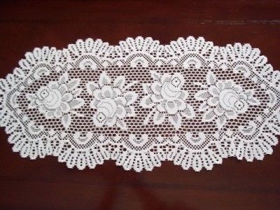 LACE ECRU OFF WHITE TABLE RUNNER ROSE FLORAL HOME DECOR 33 X 15 