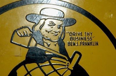 VINTAGE 20s FRANKLIN MOTOR OIL COMPANY 2 SIDED PORCELAIN SIGN W/ BEN 