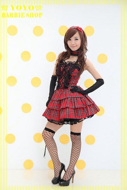 Gothic Lolita Plaid Corset Layer Dress Cosplay Costume  