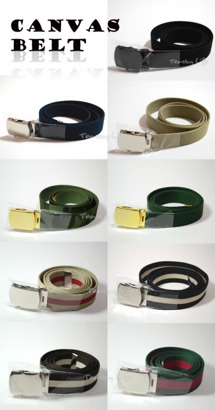 New Mens Canvas Cotton Web Military Style Belt BLACK BEIGE NAVY 