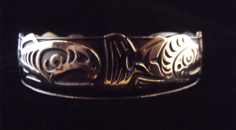 Northwest Coast Sterling Silver Salmon Bracelet  