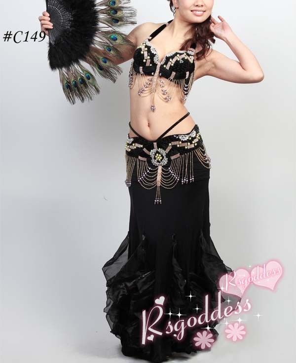 New belly dance 3 pics costume 38B/C bra&skirt Belt  