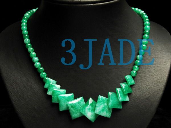 18 Natural Green White Korean Jade Necklace #S03  