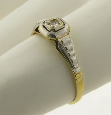 Antique Art Deco Diamond 18K White & Yellow Gold Ring  