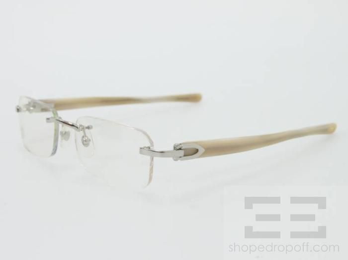 Cartier Beige & Silver Rectangular Frame Rimless Eyeglasses  