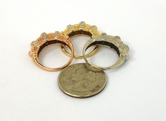 SET OF 3 14K GOLD & DIAMONDS LADIES STACK BAND RINGS  